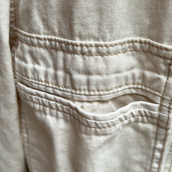 Free People Cream Zip Front Long Sleeve Denim Coveralls Jumpsuit - Picture 6 of 15